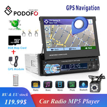 Load image into Gallery viewer, Podofo 1din Car Radio GPS Navigation 7" HD Retractable Screen MP5 Player Bluetooth Stereo Mirror Link Autoradio Rear View Camera
